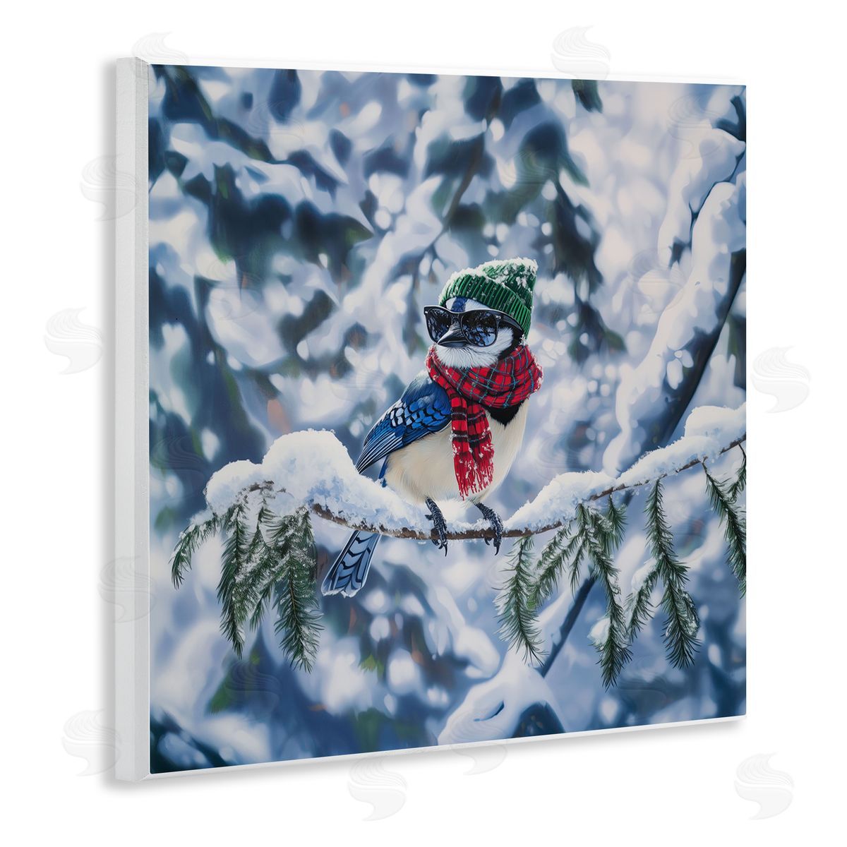Jim Baldwin Christmas Blue Jay Perched Canvas Wall Art Print