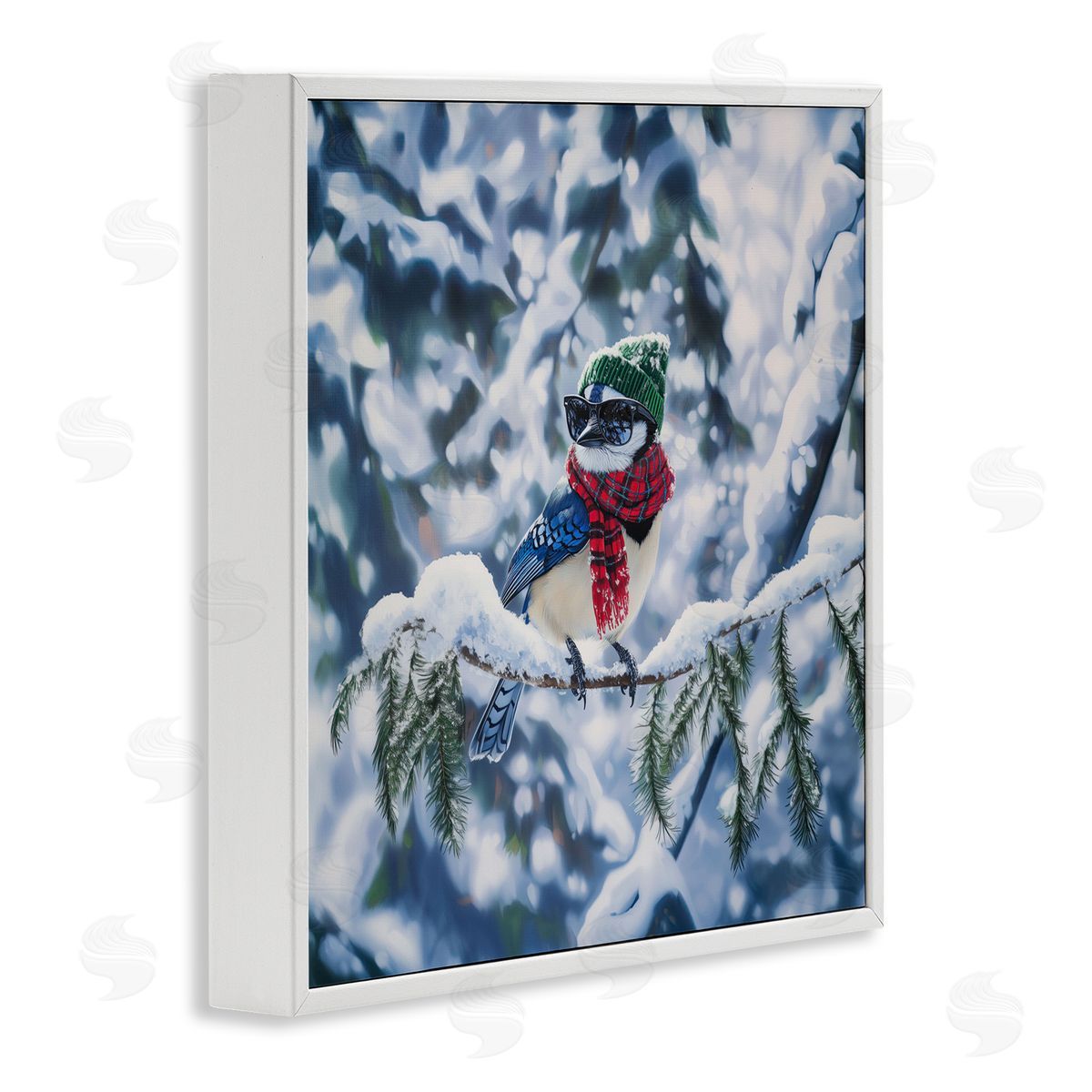 Jim Baldwin Christmas Blue Jay Perched Canvas Wall Art Print