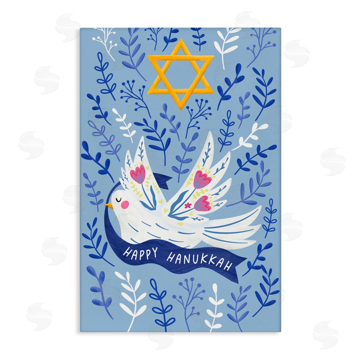 JJ Design House LLC Happy Hanukkah Dove & Florals Canvas Wall Art Print