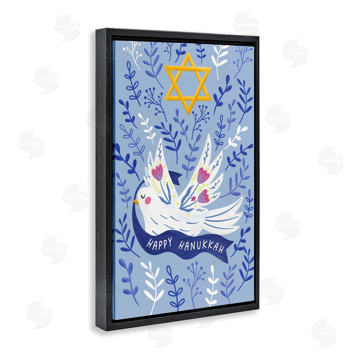 JJ Design House LLC Happy Hanukkah Dove & Florals Canvas Wall Art Print