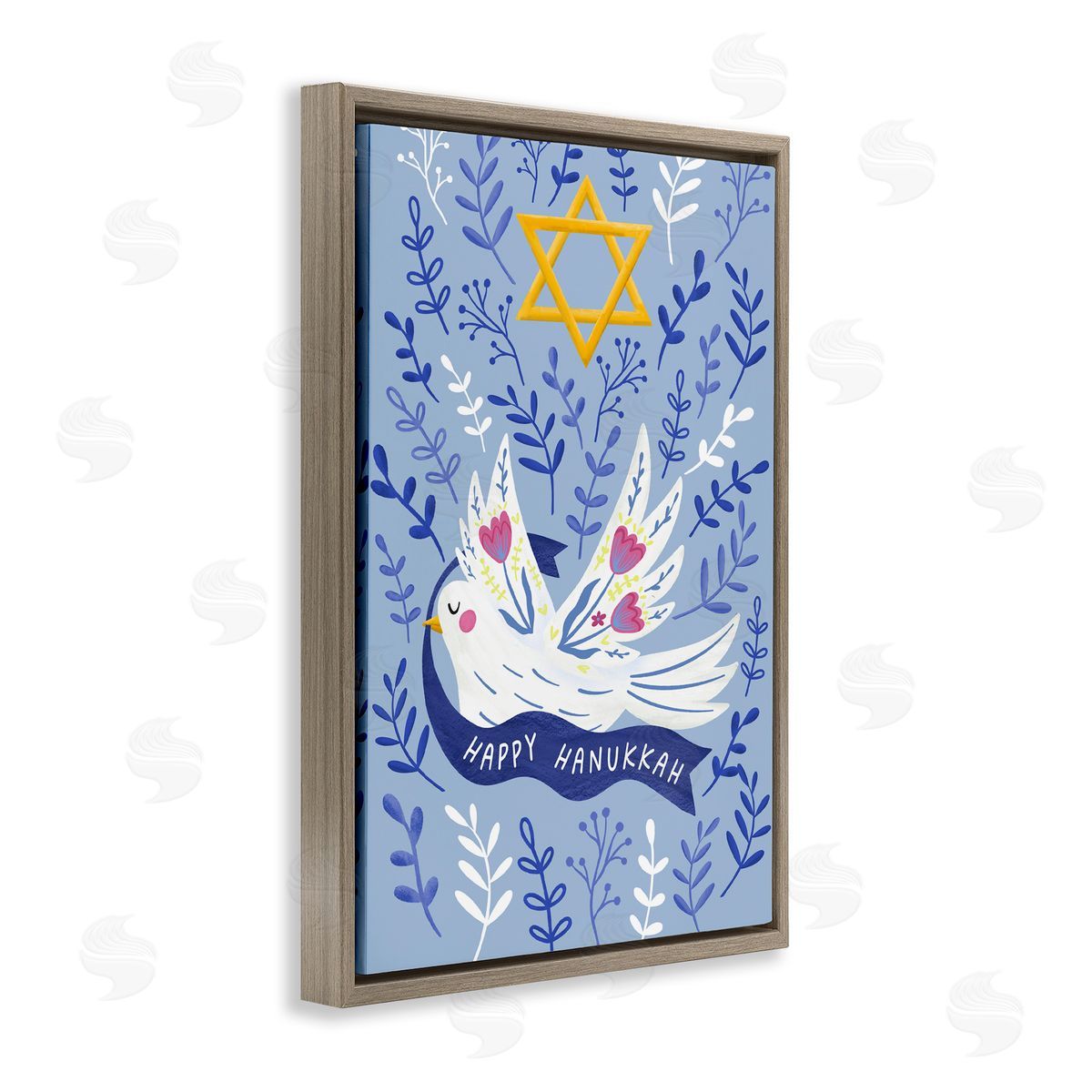 JJ Design House LLC Happy Hanukkah Dove & Florals Canvas Wall Art Print