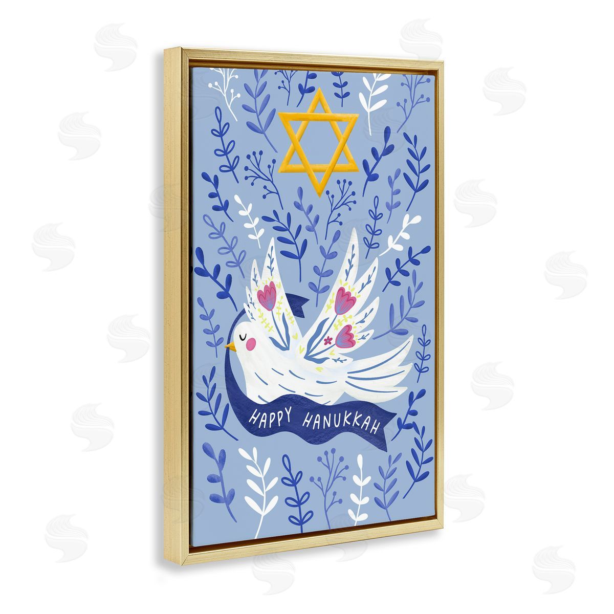 JJ Design House LLC Happy Hanukkah Dove & Florals Canvas Wall Art Print