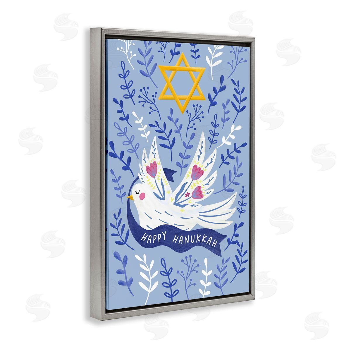 JJ Design House LLC Happy Hanukkah Dove & Florals Canvas Wall Art Print