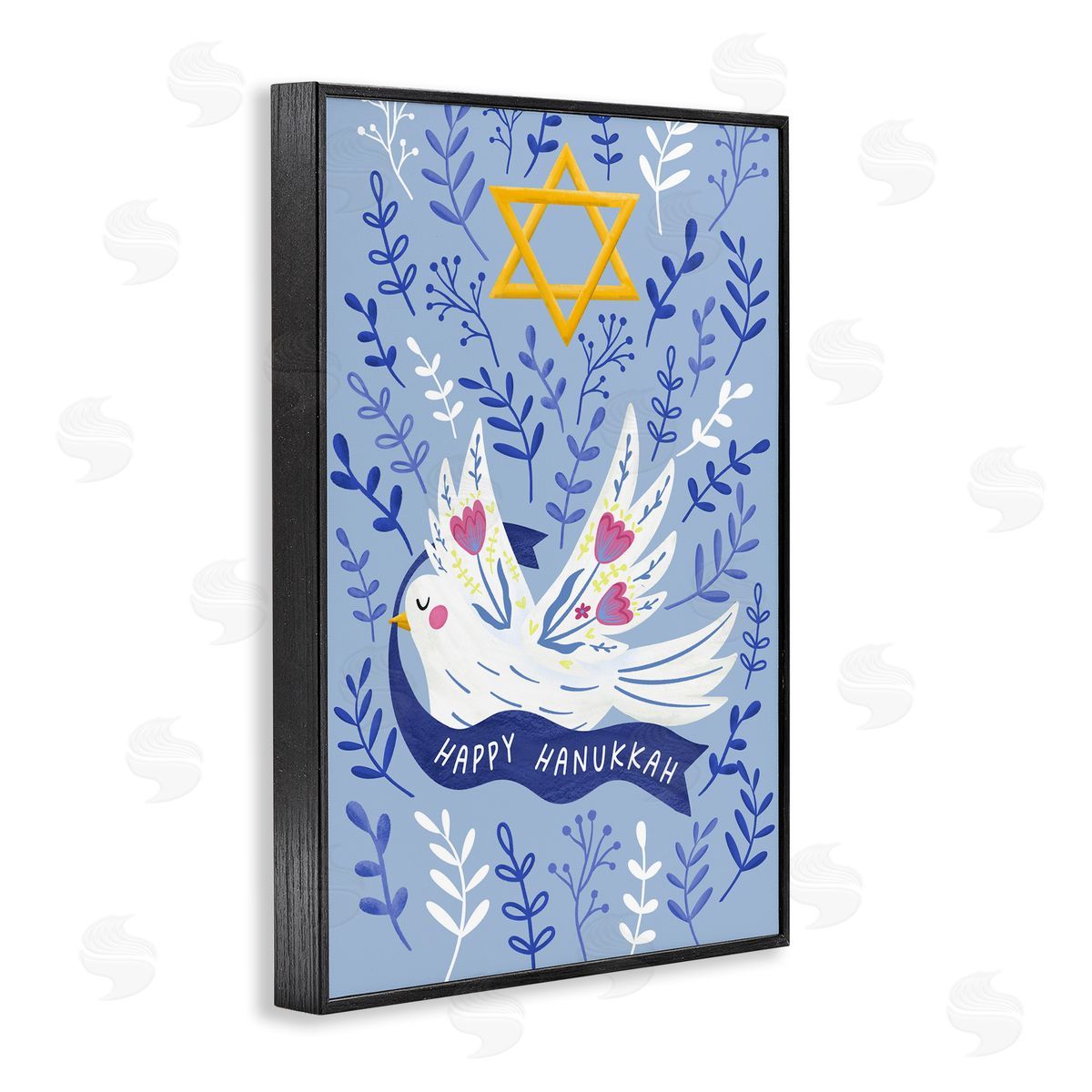 JJ Design House LLC Happy Hanukkah Dove & Florals Canvas Wall Art Print