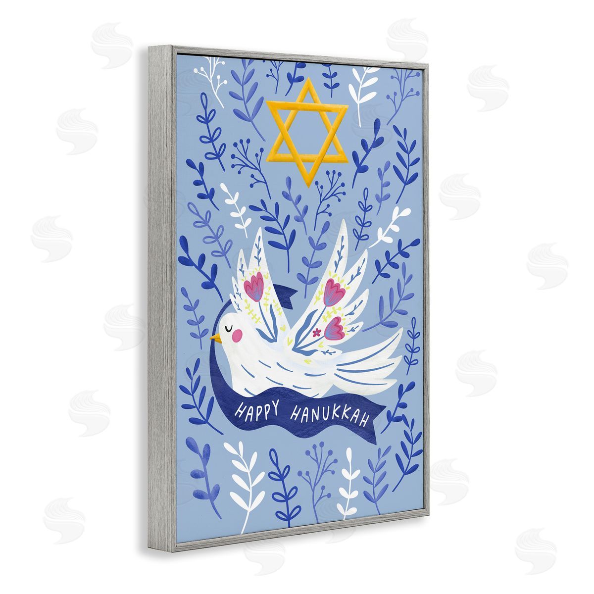 JJ Design House LLC Happy Hanukkah Dove & Florals Canvas Wall Art Print