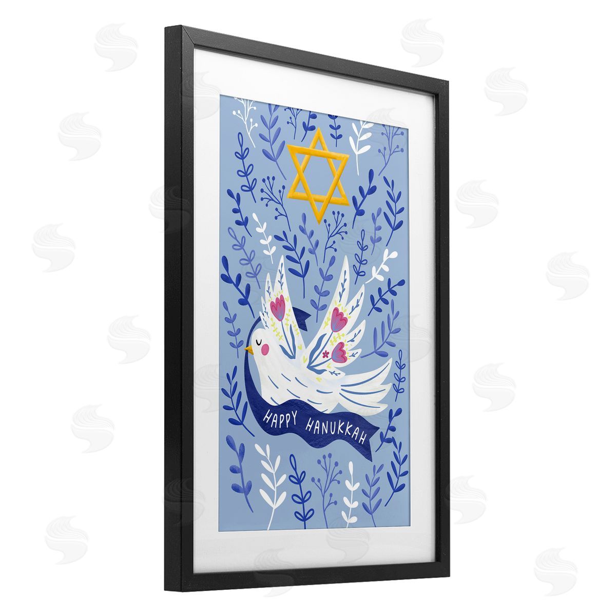 JJ Design House LLC Happy Hanukkah Dove & Florals Canvas Wall Art Print
