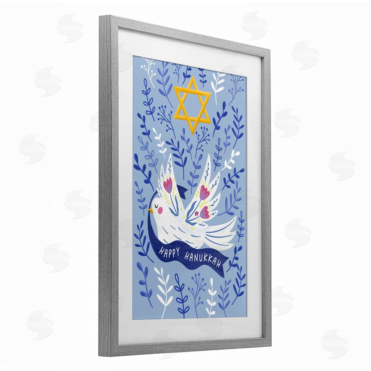 JJ Design House LLC Happy Hanukkah Dove & Florals Canvas Wall Art Print