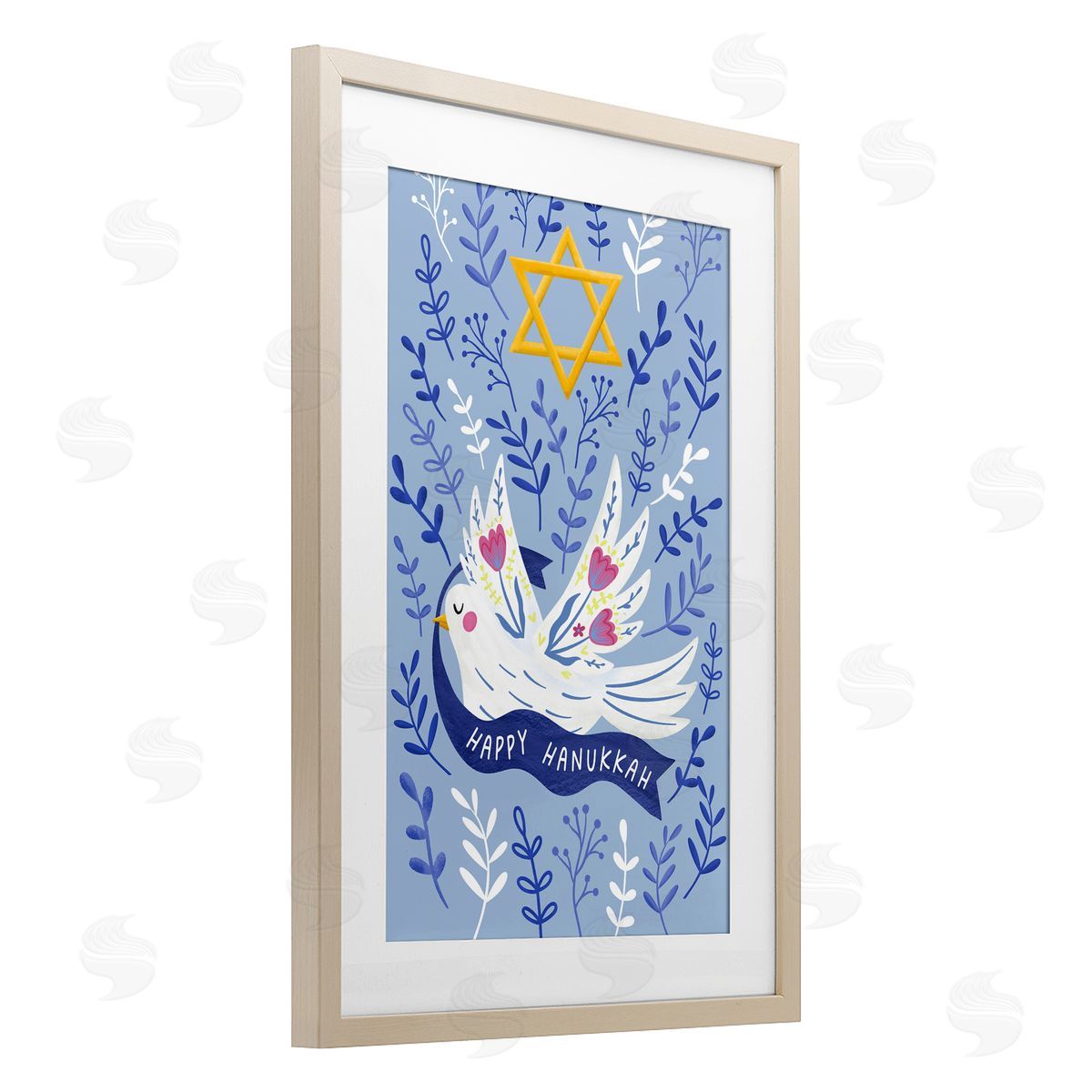 JJ Design House LLC Happy Hanukkah Dove & Florals Canvas Wall Art Print