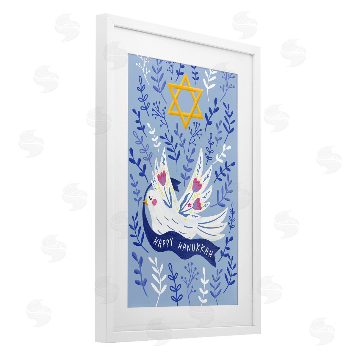 JJ Design House LLC Happy Hanukkah Dove & Florals Canvas Wall Art Print
