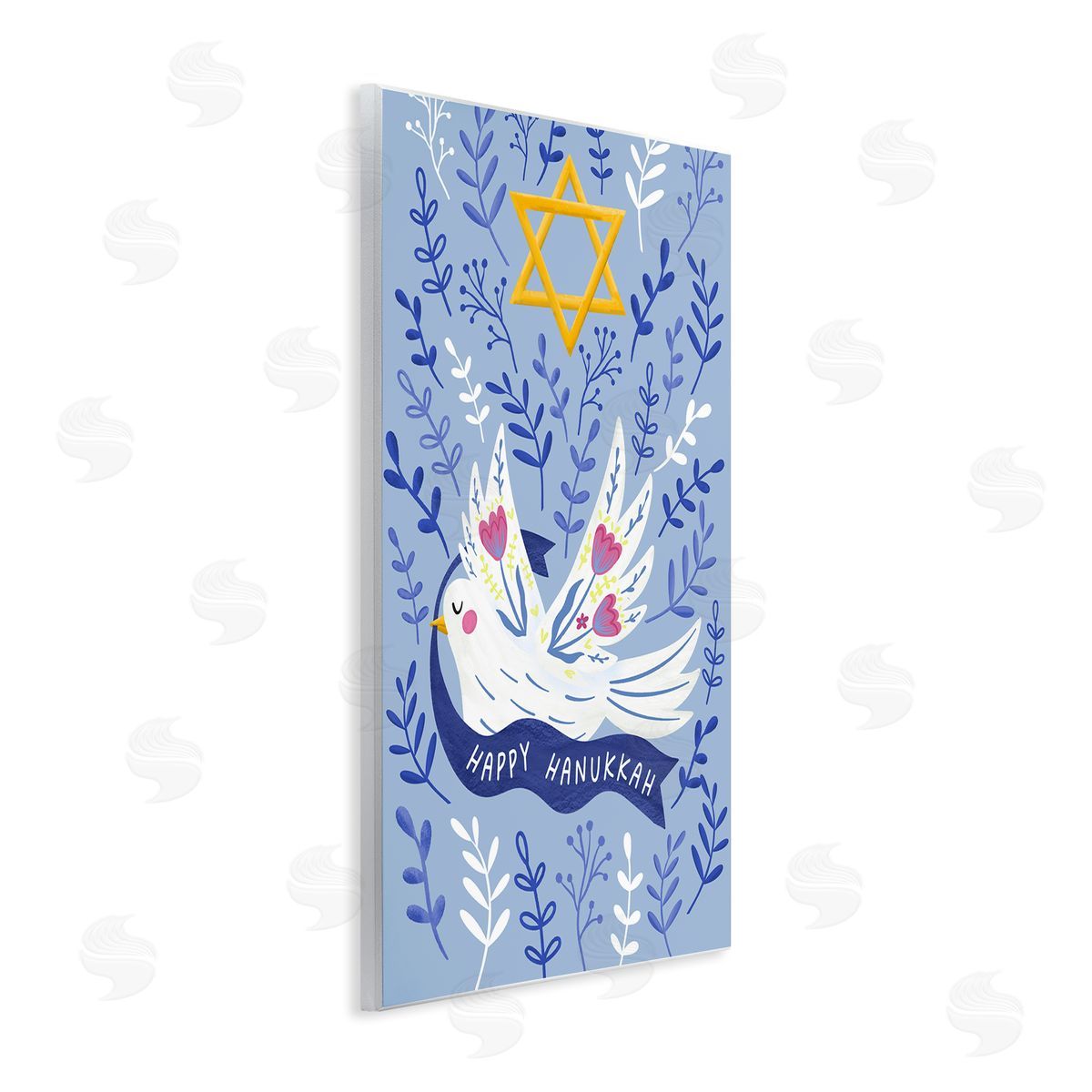 JJ Design House LLC Happy Hanukkah Dove & Florals Canvas Wall Art Print