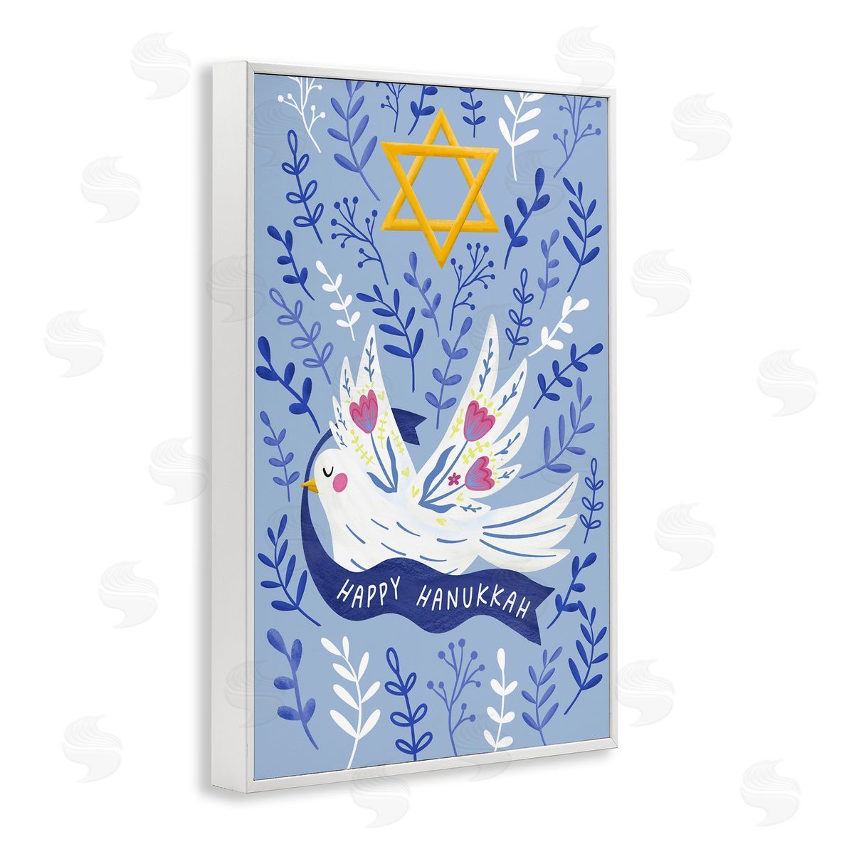 JJ Design House LLC Happy Hanukkah Dove & Florals Canvas Wall Art Print