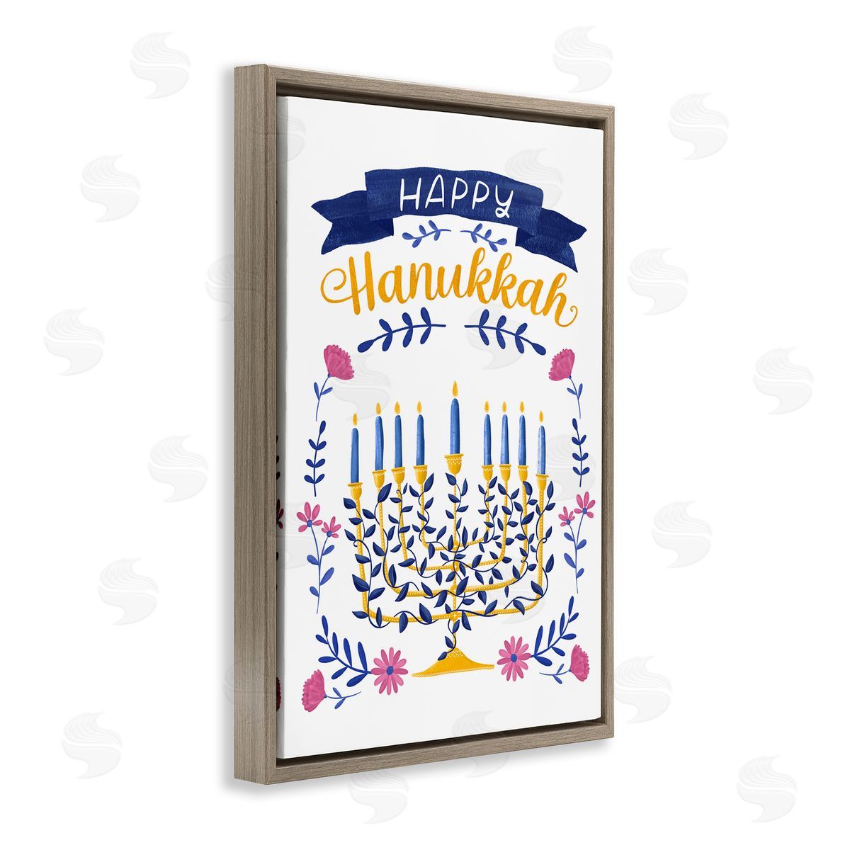 JJ Design House LLC Floral Menorah Happy Hanukkah Canvas Wall Art Print