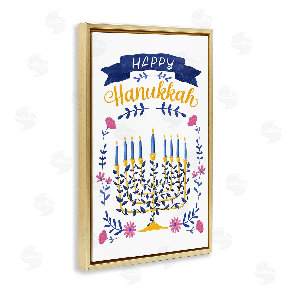 JJ Design House LLC Floral Menorah Happy Hanukkah Canvas Wall Art Print