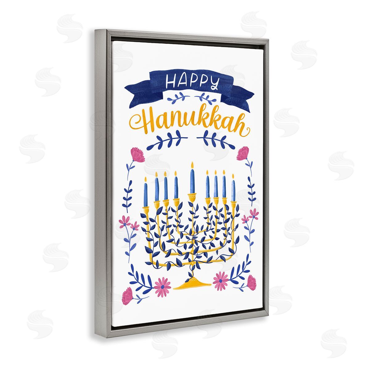 JJ Design House LLC Floral Menorah Happy Hanukkah Canvas Wall Art Print