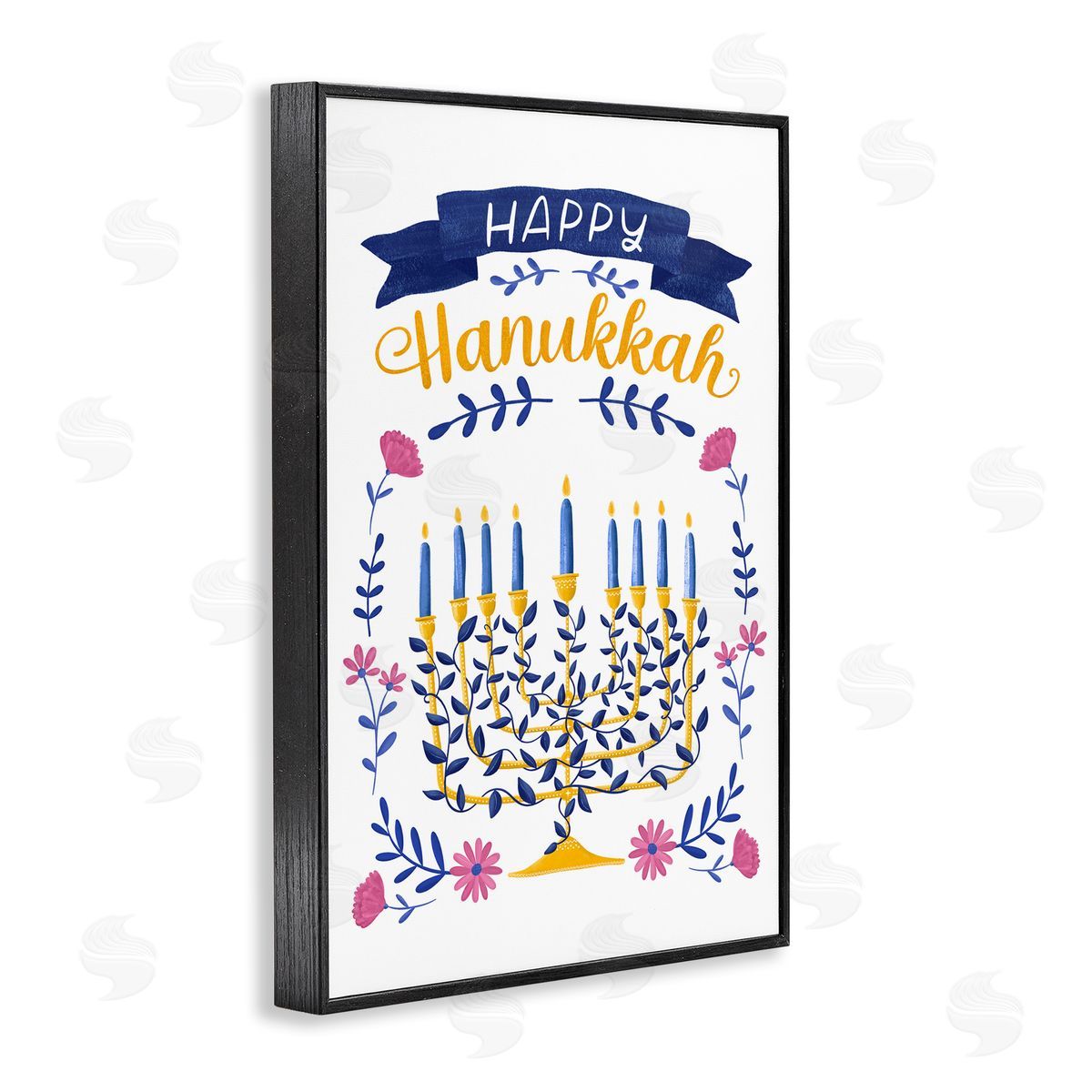 JJ Design House LLC Floral Menorah Happy Hanukkah Canvas Wall Art Print