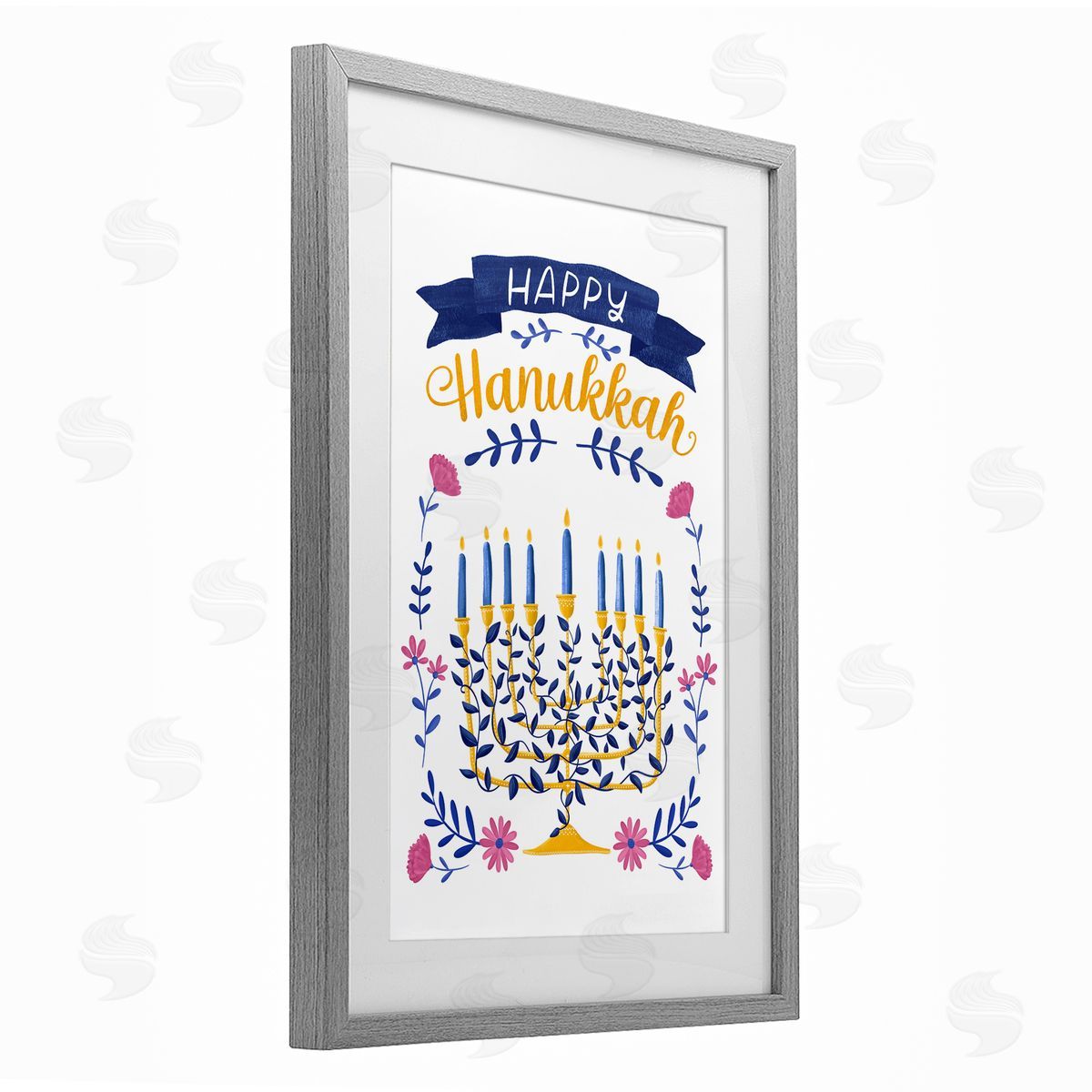 JJ Design House LLC Floral Menorah Happy Hanukkah Canvas Wall Art Print