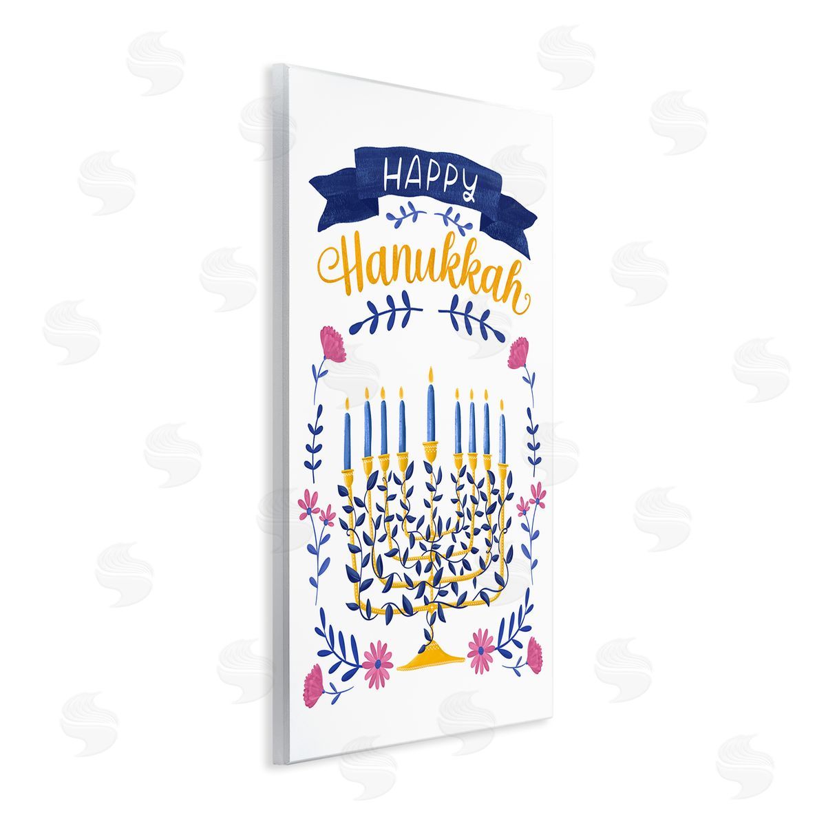 JJ Design House LLC Floral Menorah Happy Hanukkah Canvas Wall Art Print
