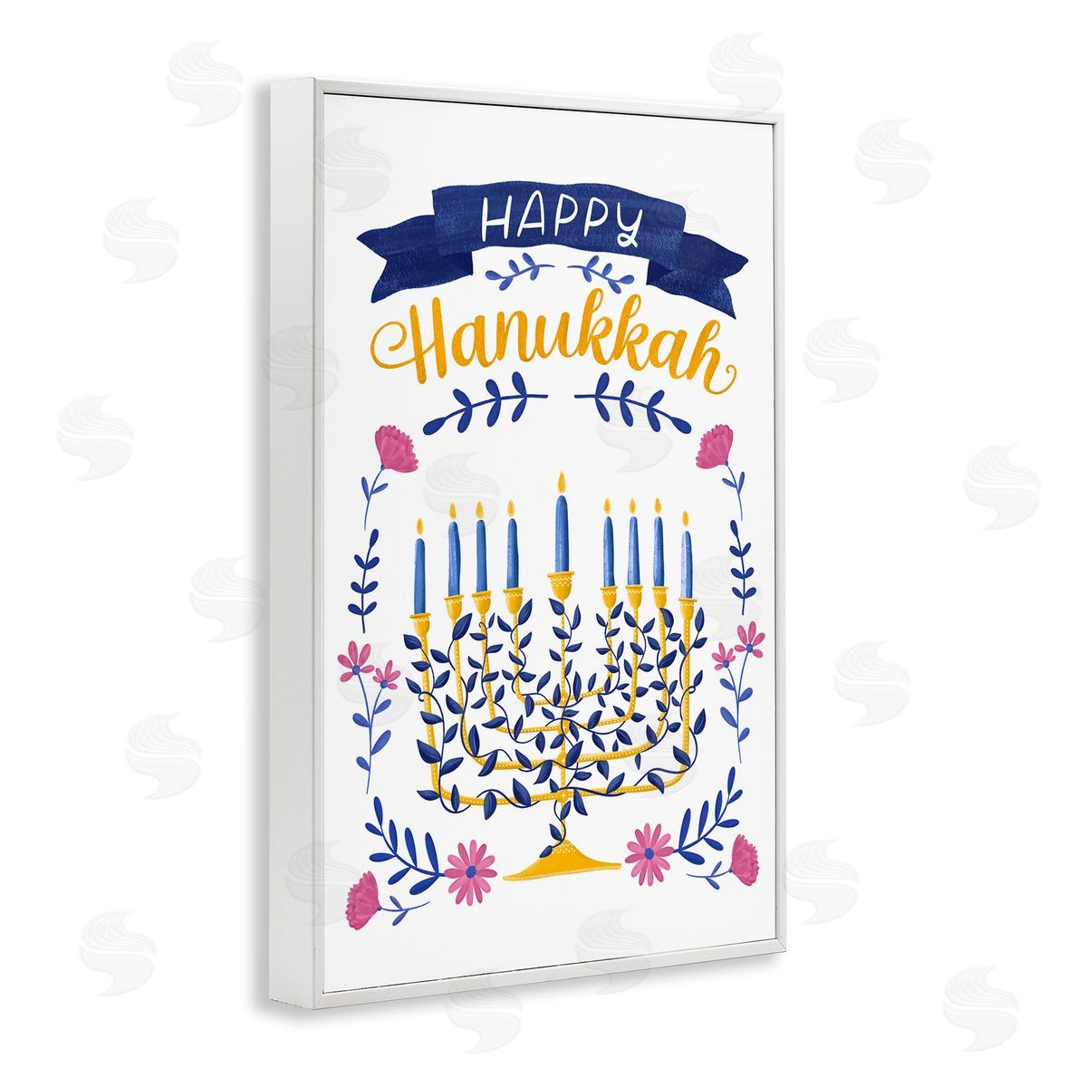 JJ Design House LLC Floral Menorah Happy Hanukkah Canvas Wall Art Print