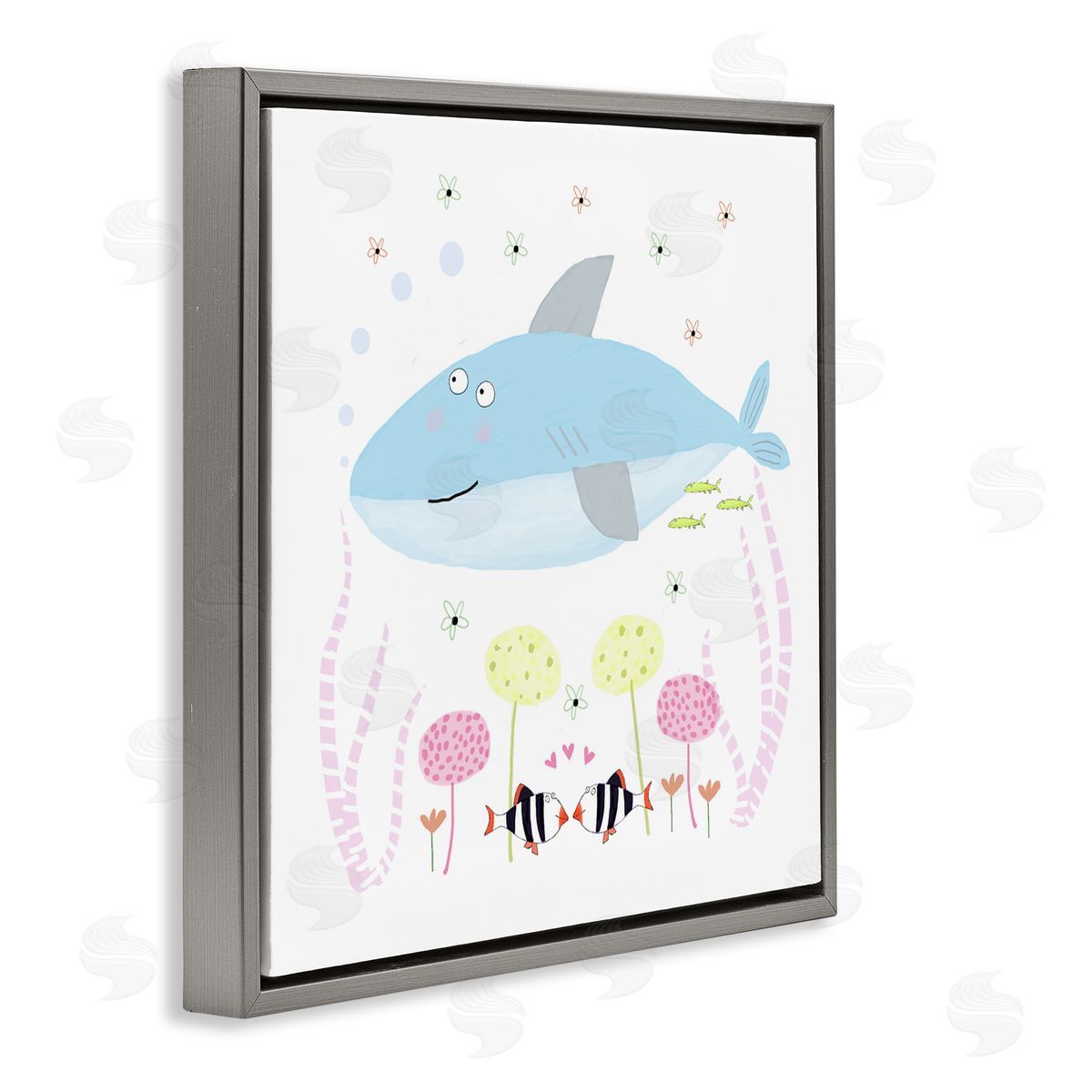 Carla Daly Baby Shark & Flowers Gray Floating Frame Canvas Art Print