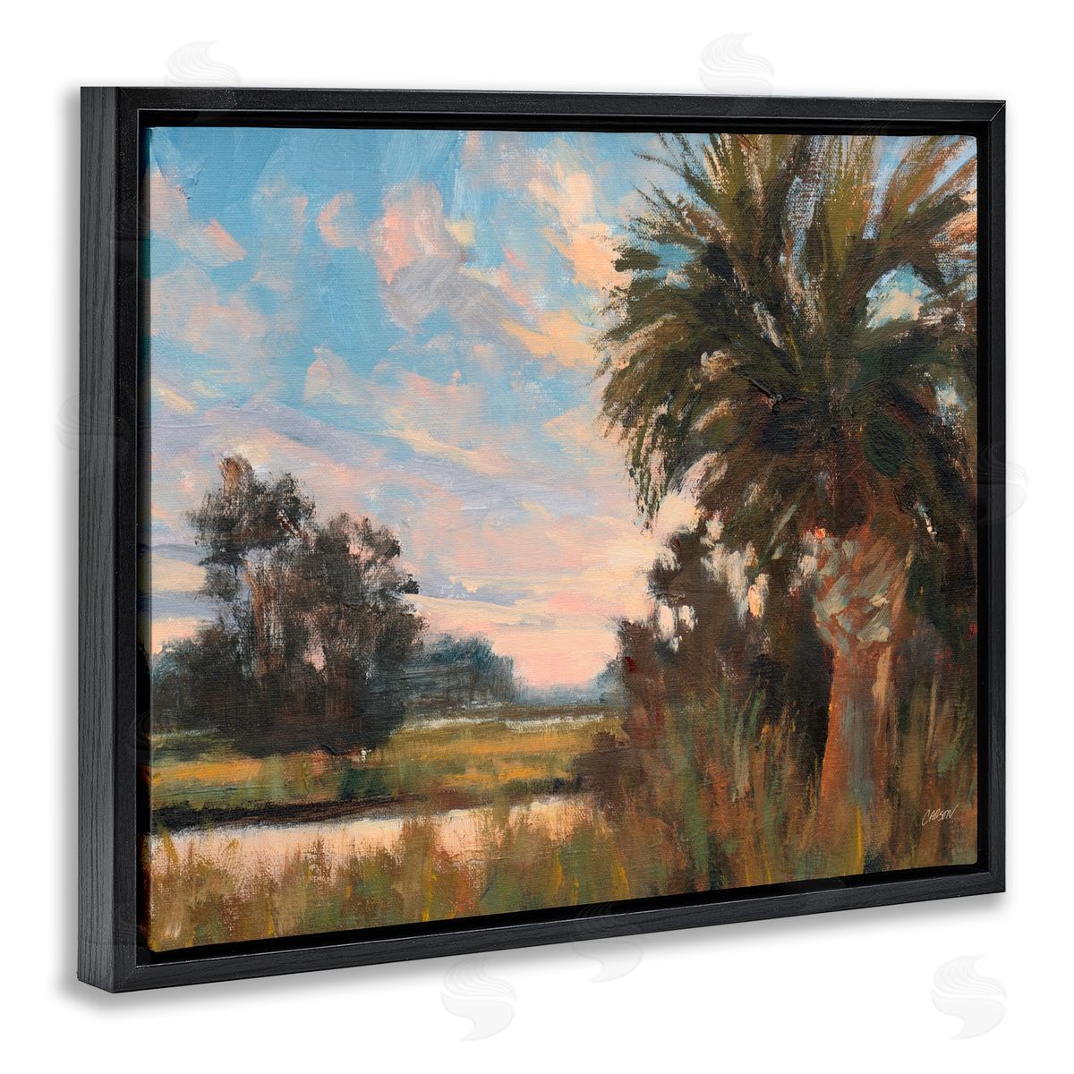 Carson Overstreet Palmetto Sunset Landscape Black Floating Frame Canvas Wall Art Print