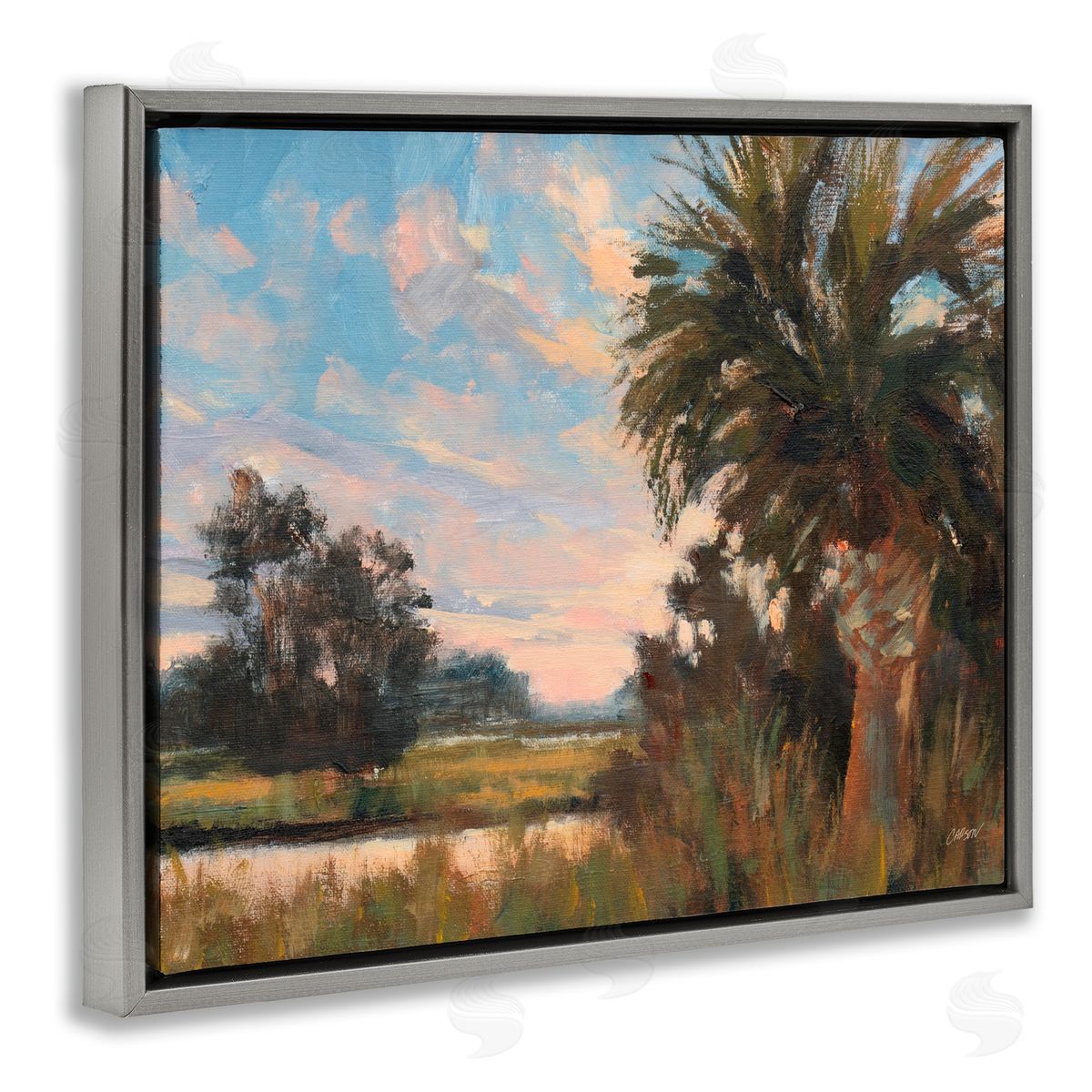 Carson Overstreet Palmetto Sunset Landscape Gray Floating Frame Canvas Art Print