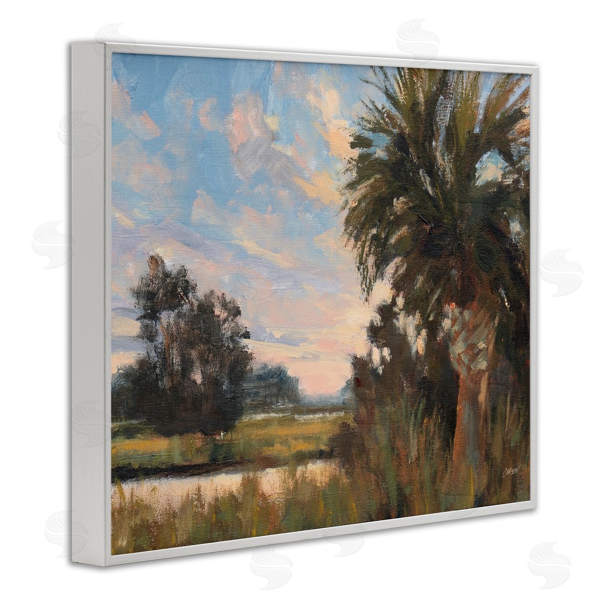 Carson Overstreet Palmetto Sunset Landscape White Frame Giclee Art Print