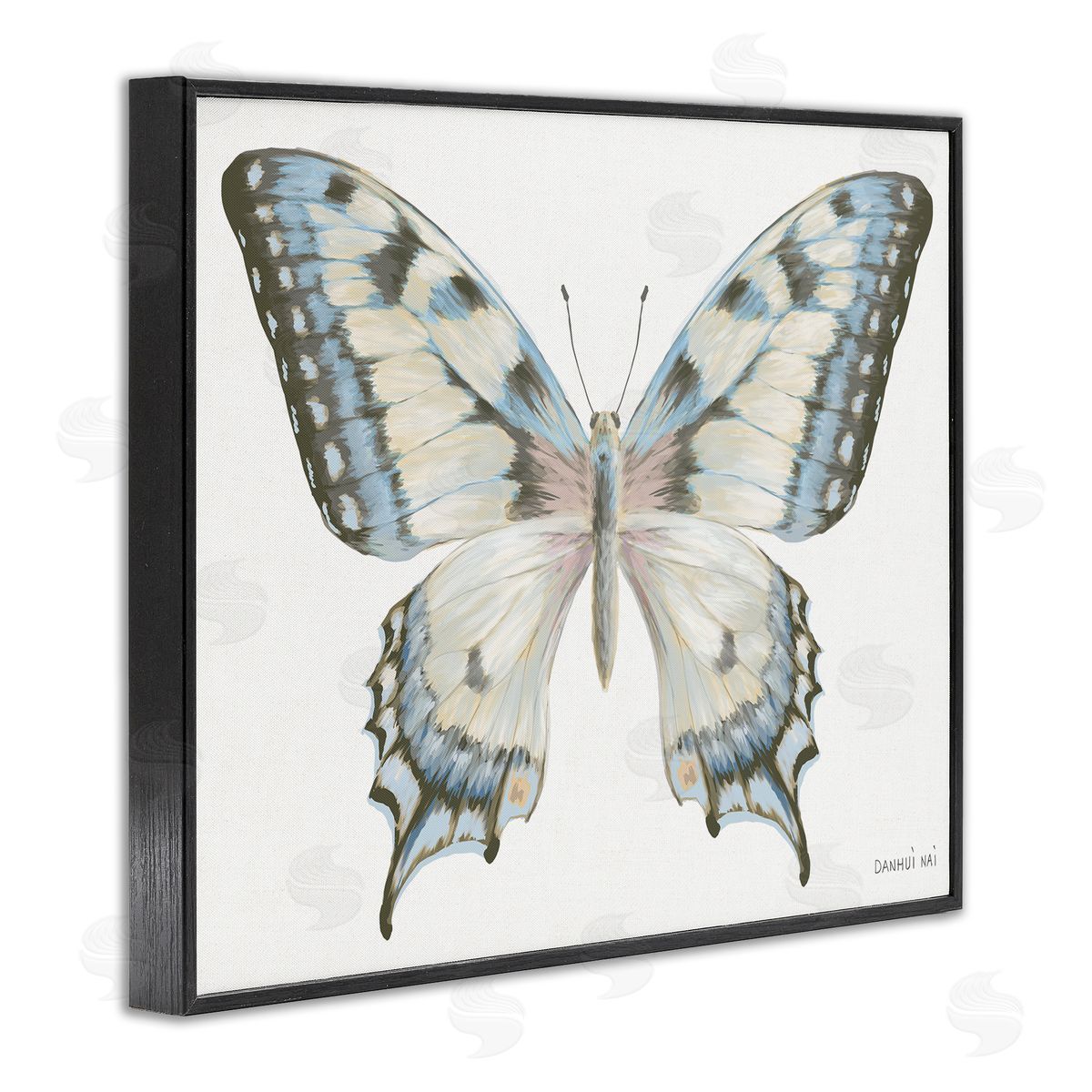 Danhui Nai Blue Brown Accent Butterfly Black Framed Giclee Art Print