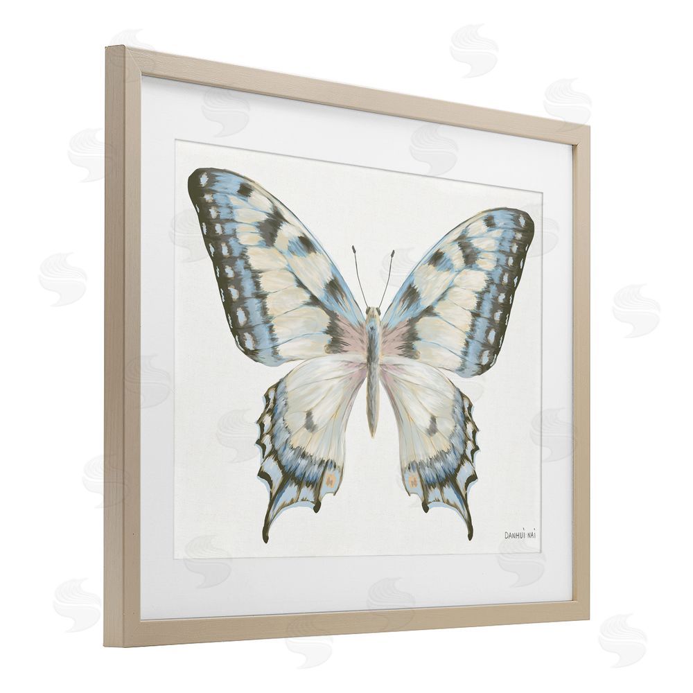 Danhui Nai Blue Brown Accent Butterfly Birch Framed Print Under Glass Art