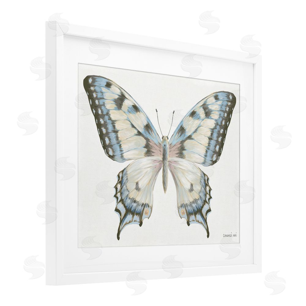 Danhui Nai Blue Brown Accent Butterfly White Framed Print Under Glass Art