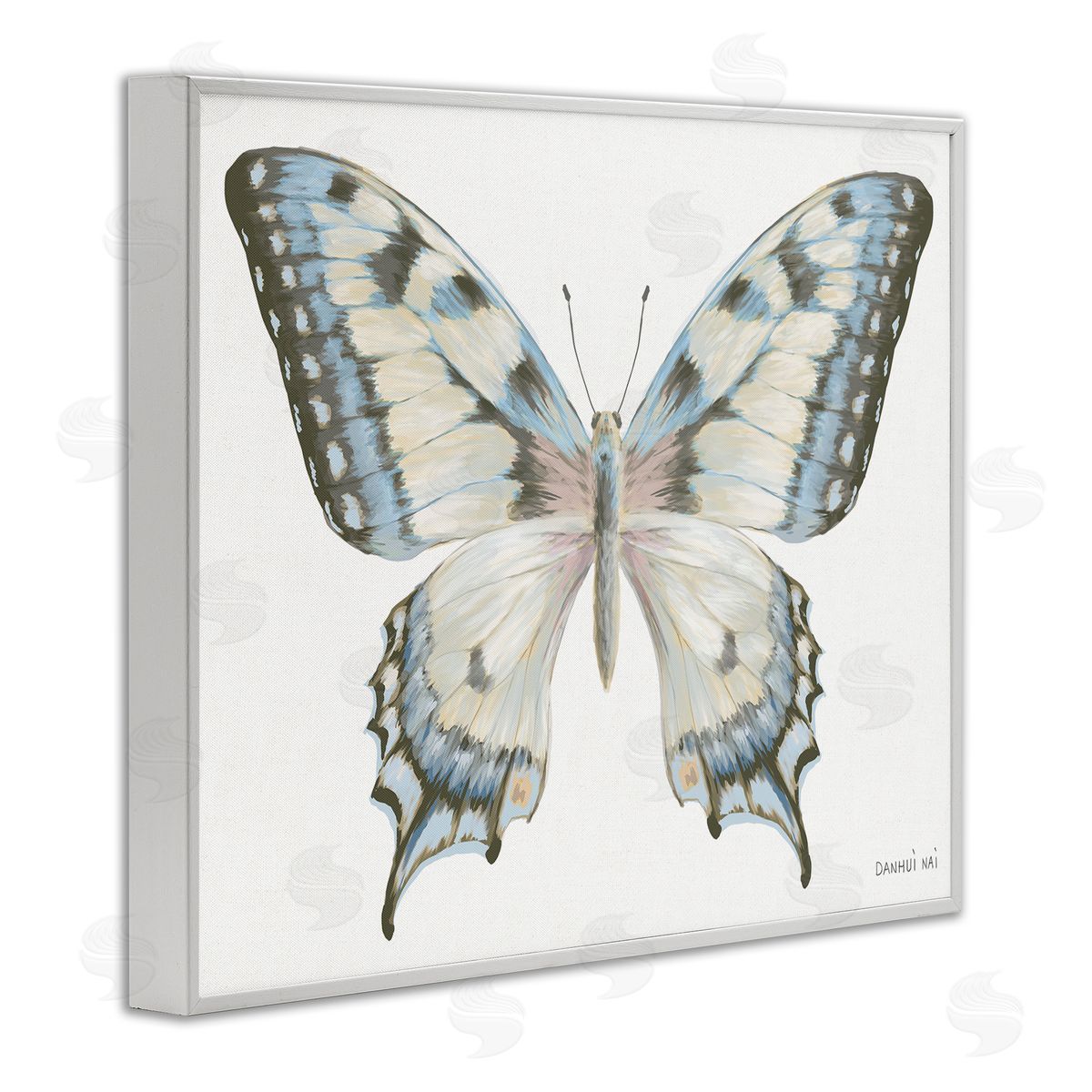 Danhui Nai Blue Brown Accent Butterfly White Frame Giclee Art Print
