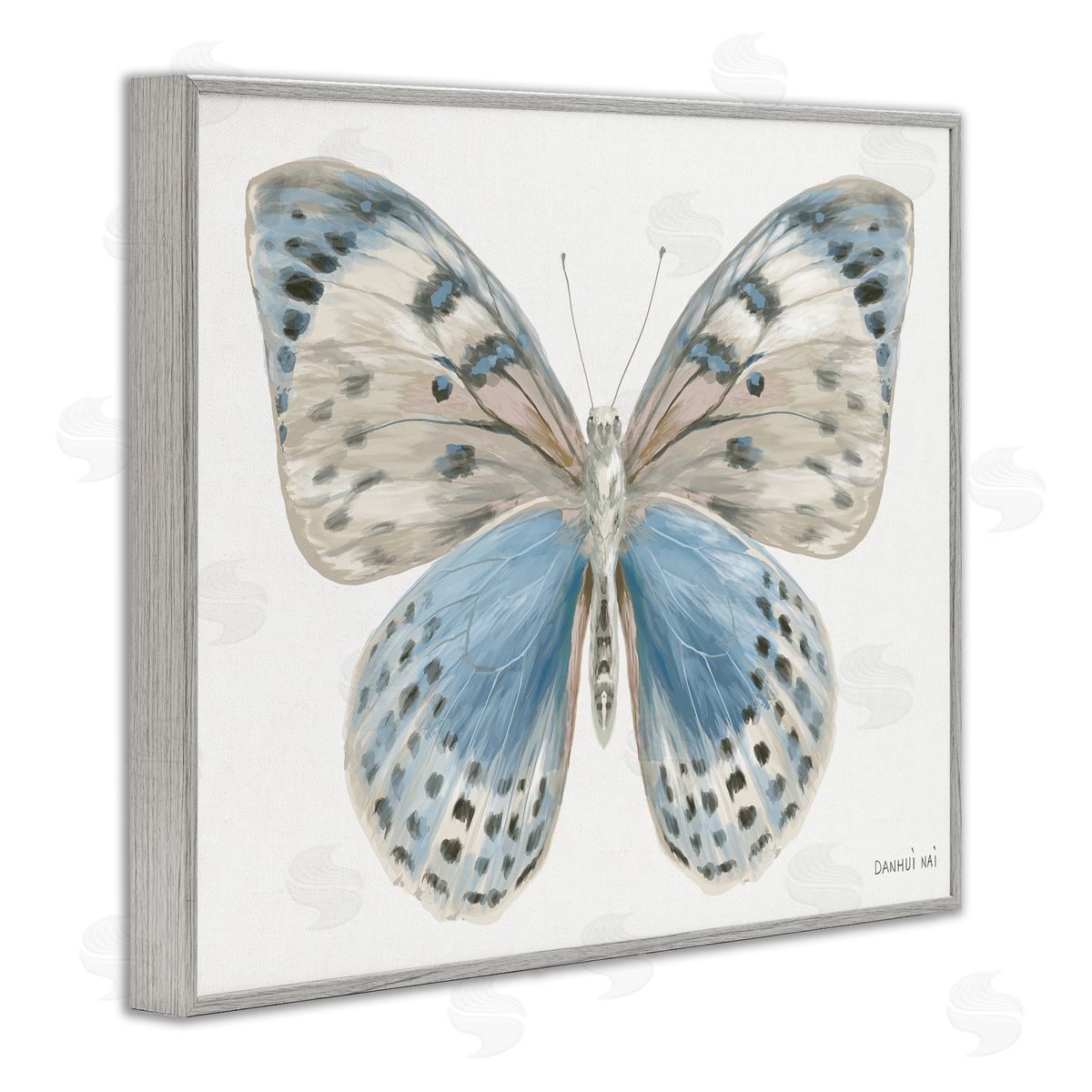 Danhui Nai Blue & White Butterfly Gray Framed Giclee Art Print