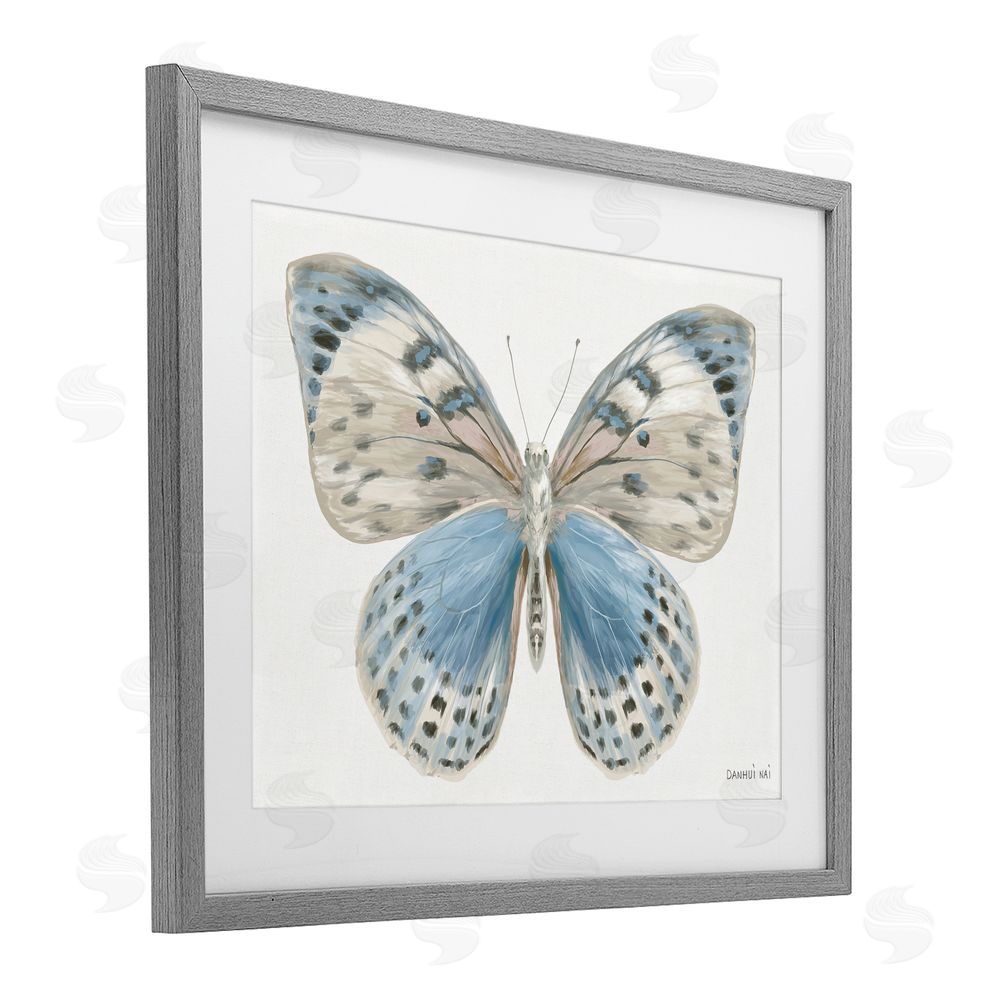 Danhui Nai Blue & White Butterfly Gray Framed Print Under Glass Art