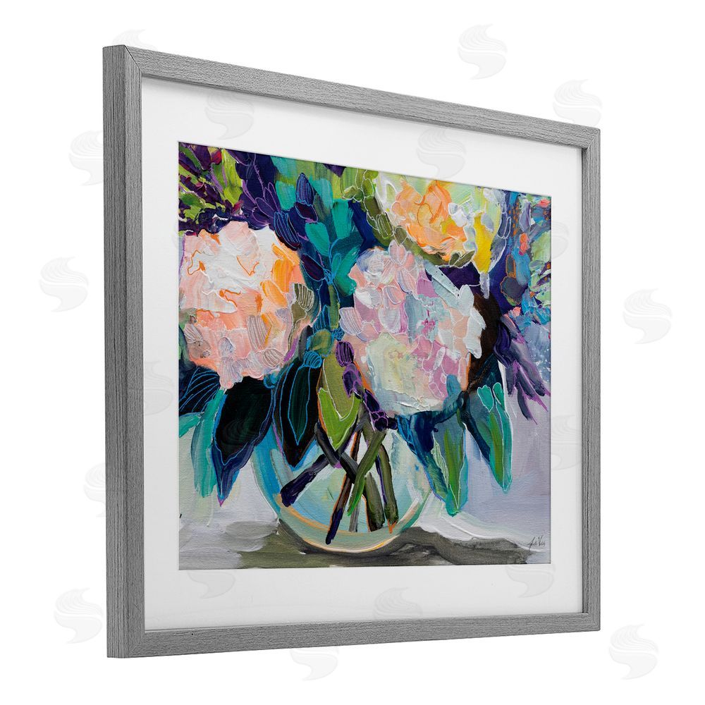 Jeanette Vertentes Late Summer Hydrangeas Gray Framed Print Under Glass Art