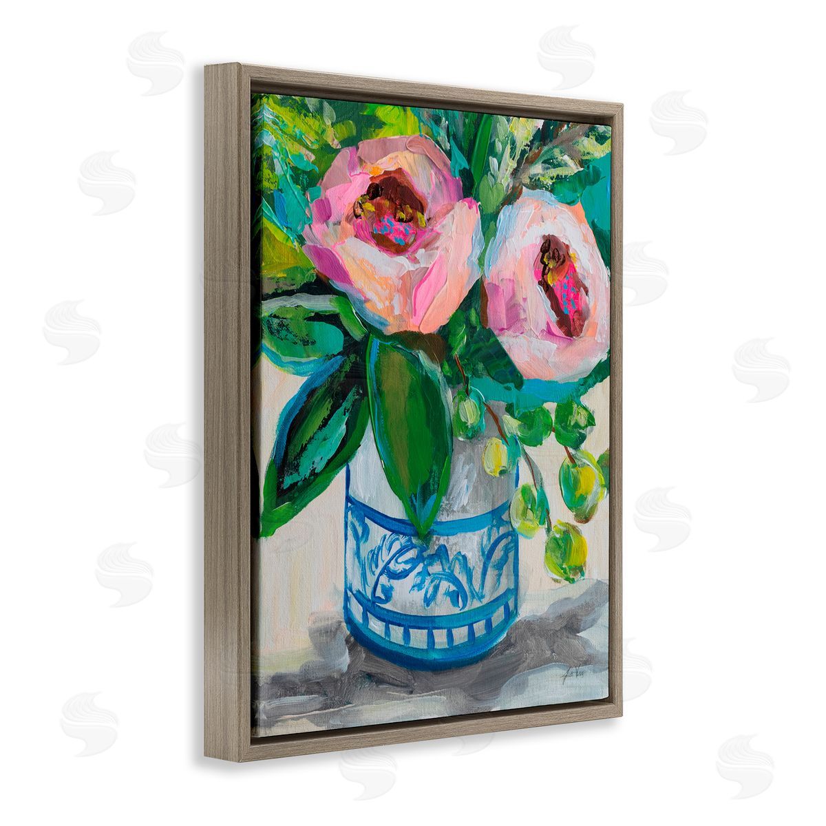 Jeanette Vertentes Charlotte's Rose Bouquet Brown Floating Frame Canvas Art Print