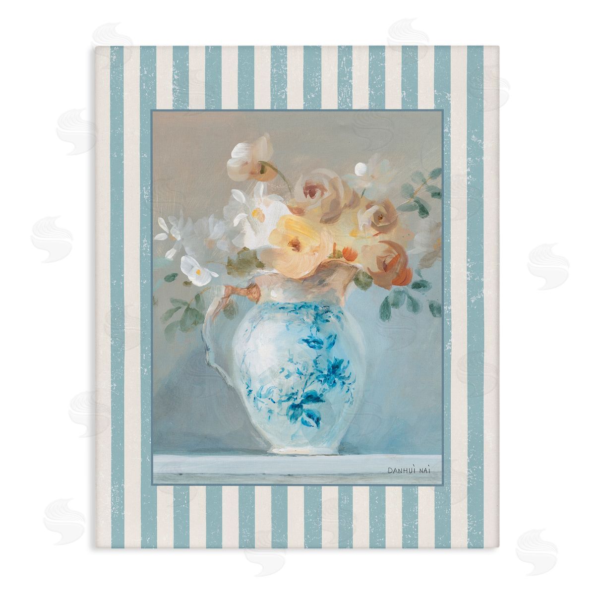 Danhui Nai Heirloom Bouquet with Stripes Canvas Wall Art Print