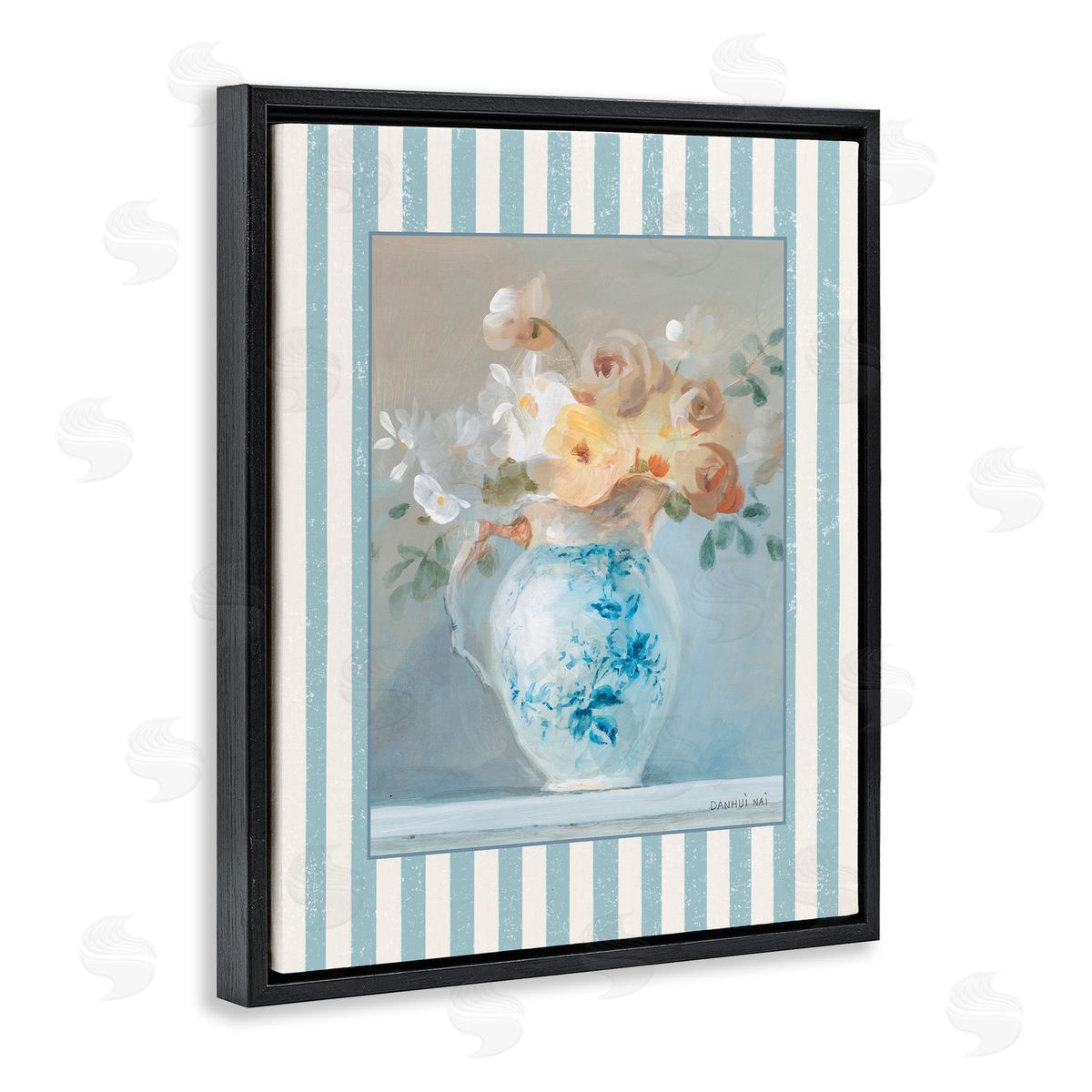 Danhui Nai Heirloom Bouquet with Stripes Black Floating Frame Canvas Wall Art Print