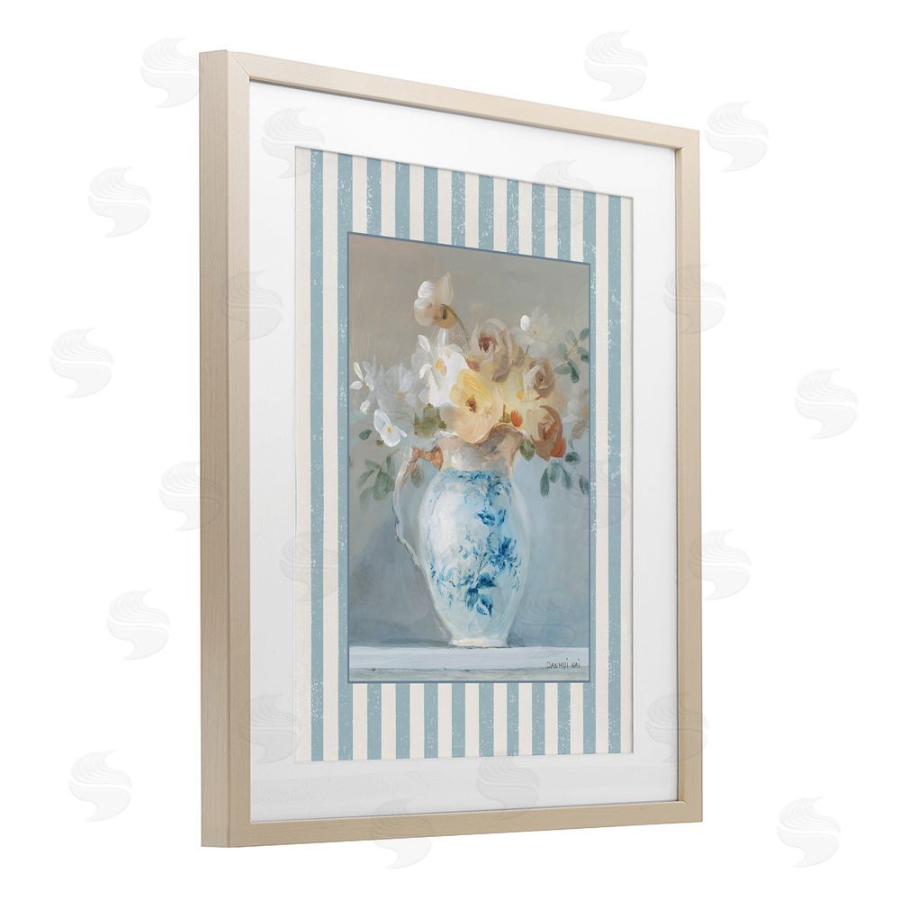 Danhui Nai Heirloom Bouquet with Stripes Birch Framed Print Under Glass Art