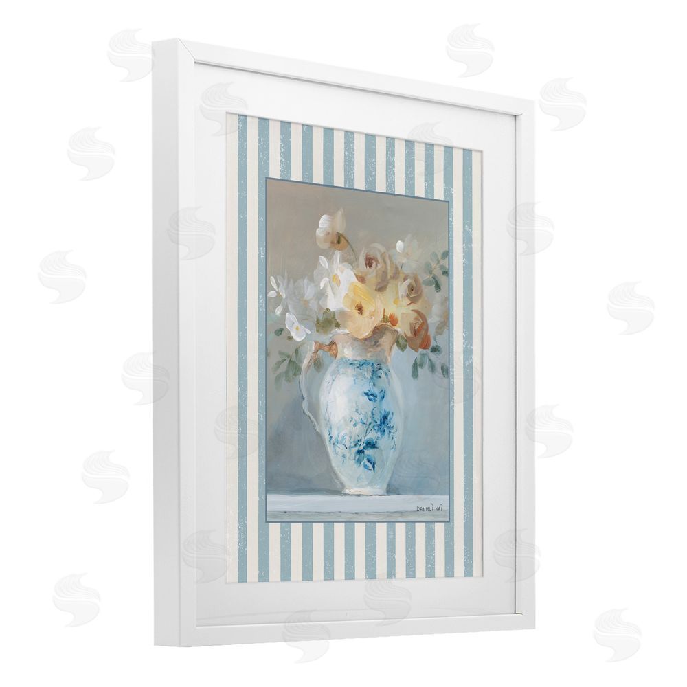 Danhui Nai Heirloom Bouquet with Stripes White Framed Print Under Glass Art