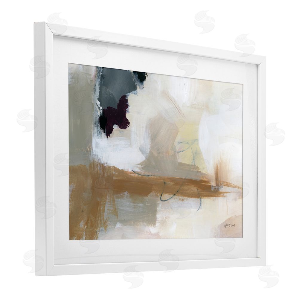 Yvette St. Amant Bluster Tan Abstract White Framed Print Under Glass Art