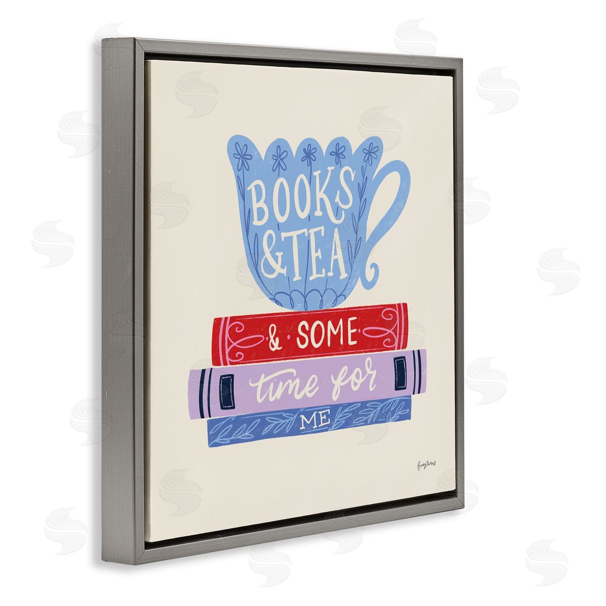 Becky Thorns Books Tea Time For Me Gray Floating Frame Canvas Art Print