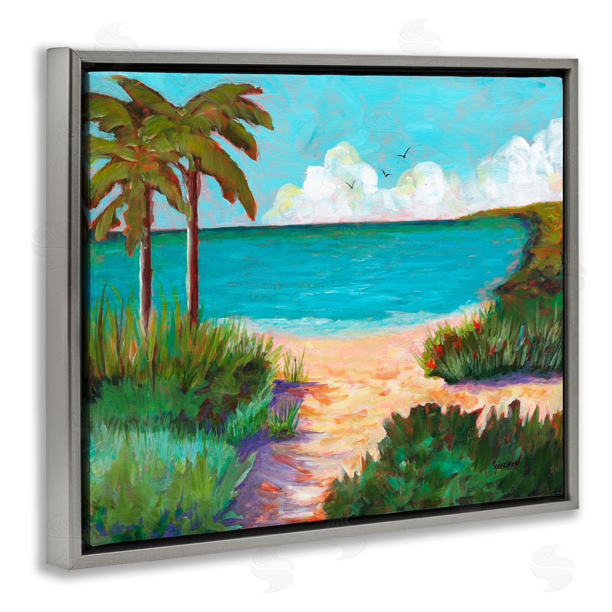 Christine Reichow Favorite Beach Cove Gray Floating Frame Canvas Art Print