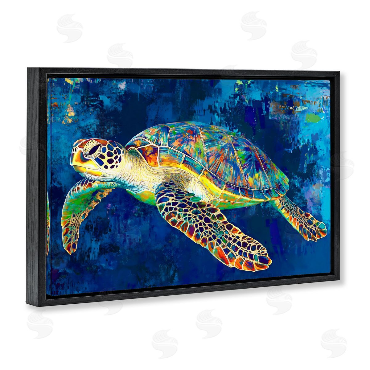 LSR Design Studio Sea Turtle in Prismatic Colors Black Floating Frame Canvas Wall Art Print