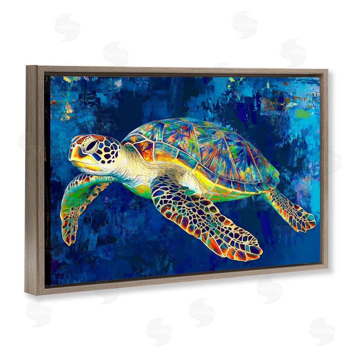 LSR Design Studio Sea Turtle in Prismatic Colors Brown Floating Frame Canvas Art Print