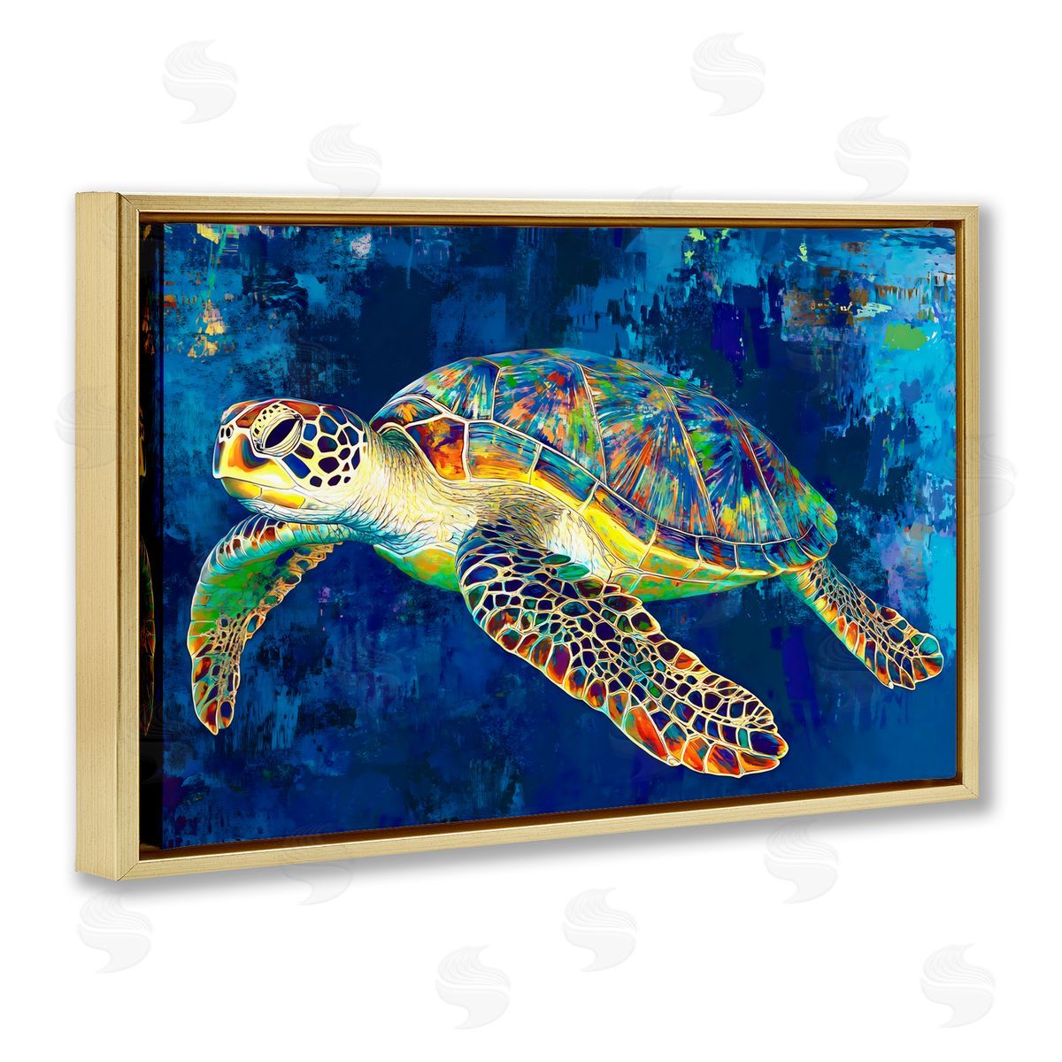 LSR Design Studio Sea Turtle in Prismatic Colors Gold Floating Frame Canvas Art Print