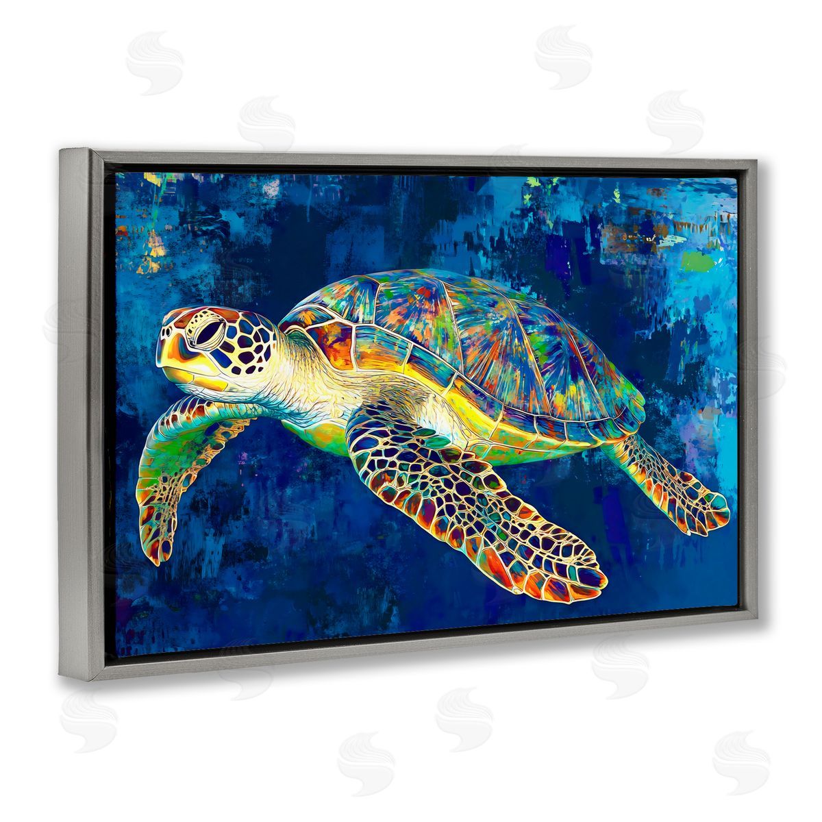 LSR Design Studio Sea Turtle in Prismatic Colors Gray Floating Frame Canvas Art Print