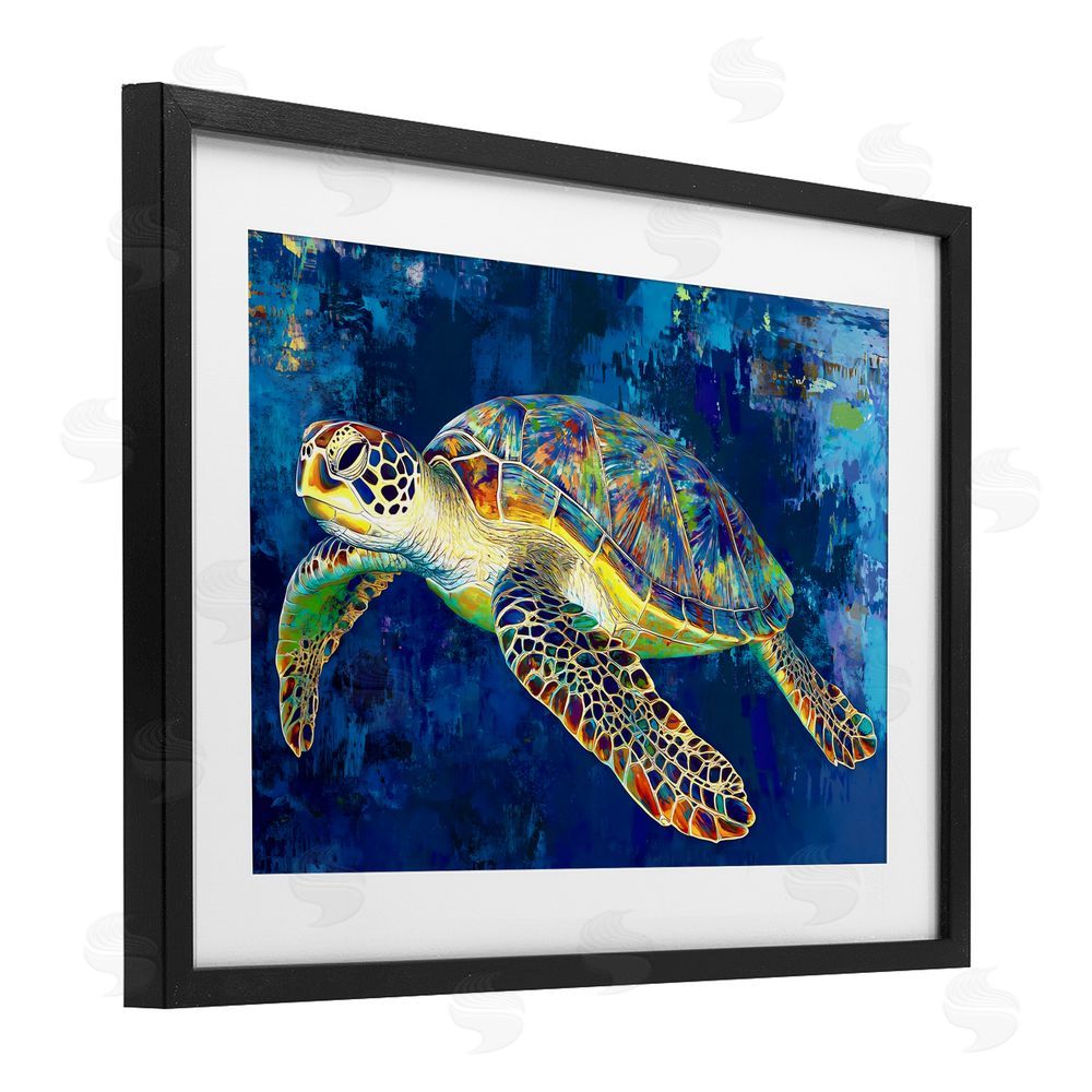LSR Design Studio Sea Turtle in Prismatic Colors Black Framed Print Under Glass Art