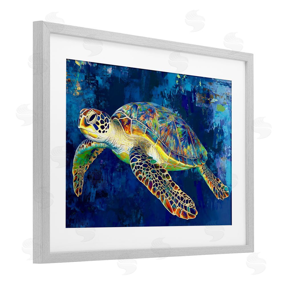 LSR Design Studio Sea Turtle in Prismatic Colors Gray Framed Print Under Glass Art