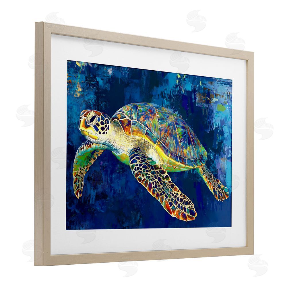 LSR Design Studio Sea Turtle in Prismatic Colors Birch Framed Print Under Glass Art