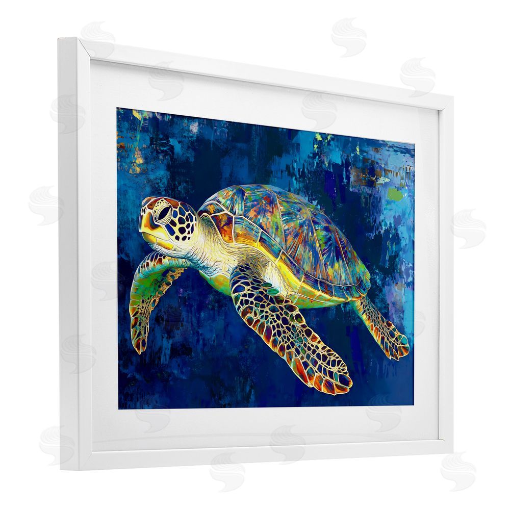 LSR Design Studio Sea Turtle in Prismatic Colors White Framed Print Under Glass Art