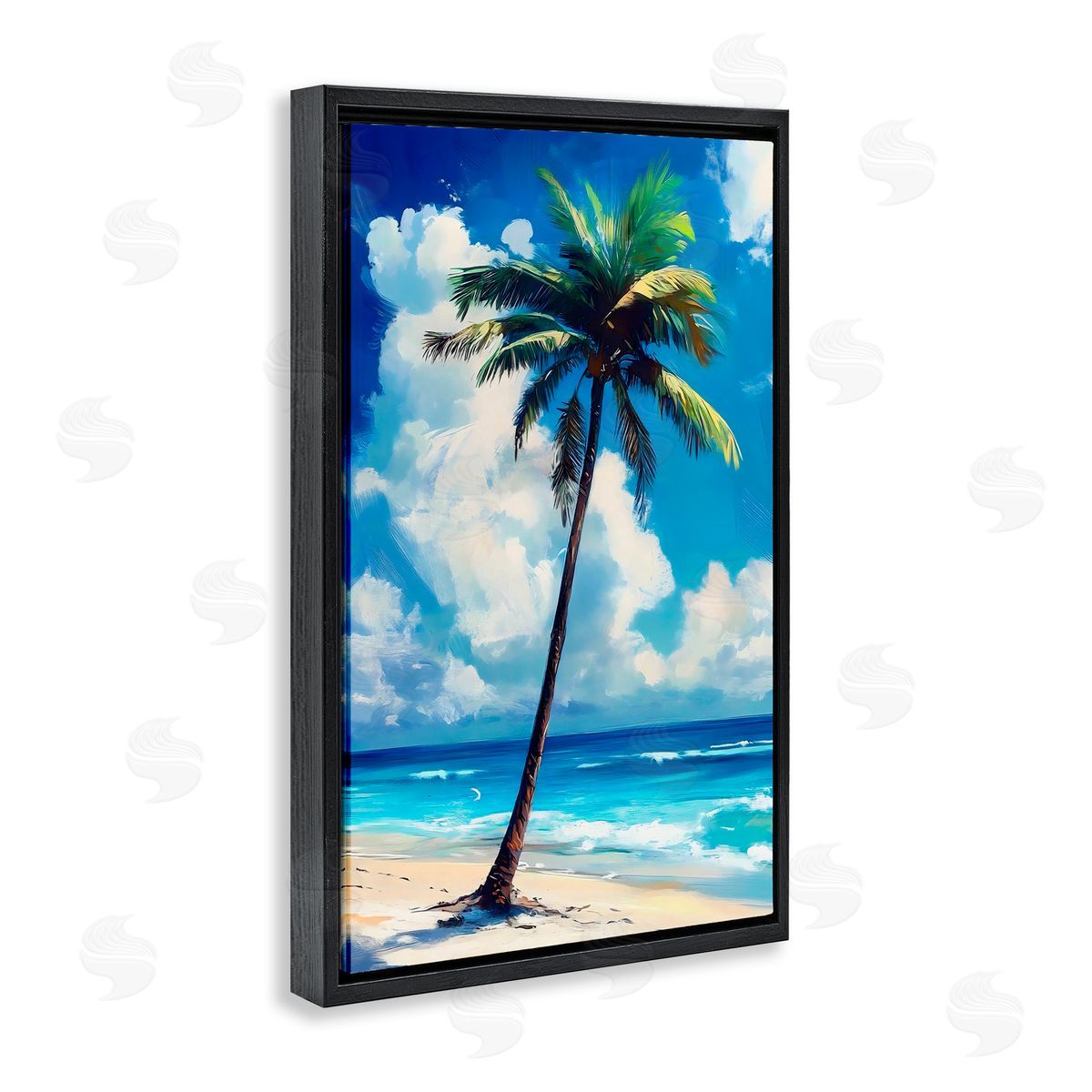 LSR Design Studio Single Coastal Palm in Summer Black Floating Frame Canvas Wall Art Print